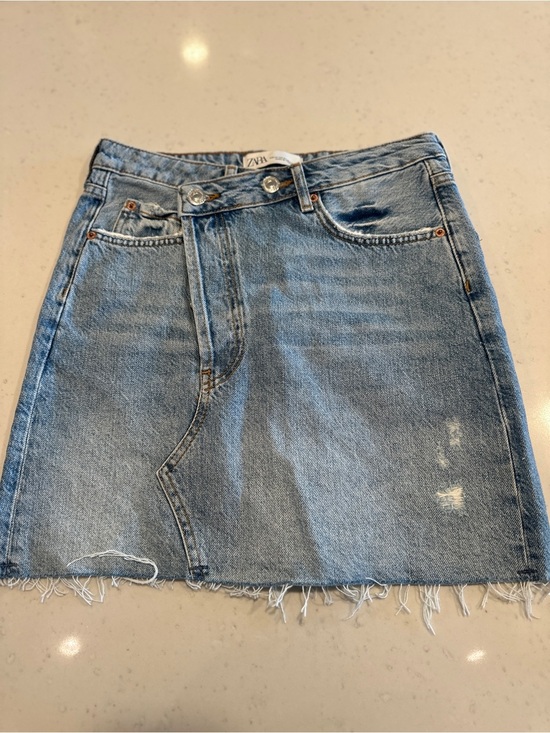 Zara Dresses & Skirts - NWOT Zara Asymmetrical Jean Mini Skirt Raw Hem Size XS